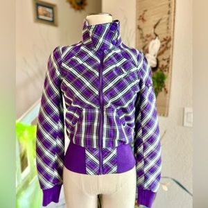 H&M Purple Plaid Moto Zip-up Jacket